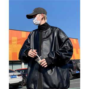 A902-P65 美式机车皮衣外套男秋季oversize高级感潮牌夹克棒球服图片