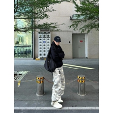 迷彩工装裤男夏季美式高街潮牌痞帅休闲裤子高级感宽松直筒阔腿裤，男装休闲裤，星座1005-4