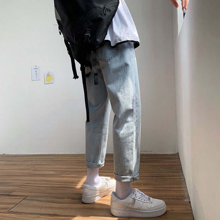 2021夏装chic韩版破洞牛仔裤潮流九分裤日系小脚裤N705/,男装牛仔裤,电商D321A
