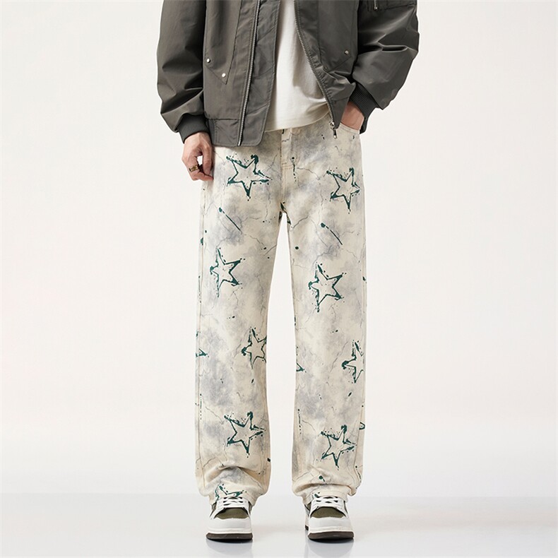 四季潮款美式高街时尚潮流痞帅宽松直筒水洗休闲牛仔裤男，男装牛仔裤，电商D218A