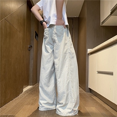 抖音品质春季新款潮流格子宽松休闲冰丝裤B315-K25636-特p40控78，男装休闲裤，电商B315
