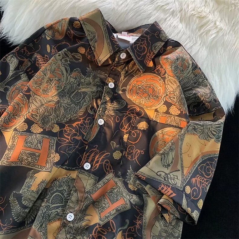 夏季短袖衬衫夏威夷宽松休闲品质复古衬衫四面弹布料C114P35,男装衬衫,星座1116-2