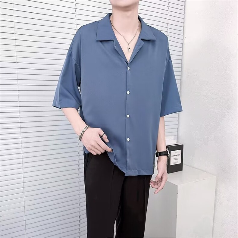 夏季冰丝短袖衬衫男士高级感痞帅衬衣男生休闲半袖衬寸衣服D9,男装衬衫,星座1116A-2（原606A-1）