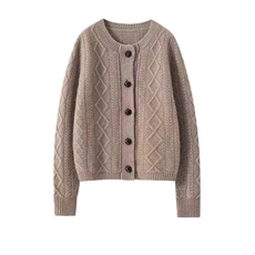 2024秋季新款长袖短款纯色开衫休闲舒适，女装短外套，美轩羊绒