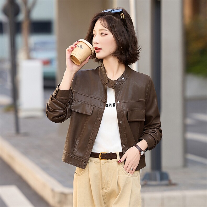 多色百搭短款皮衣外套女2025春季新款设计感显瘦皮夹克机车服上衣,女装皮衣,臻衣坊