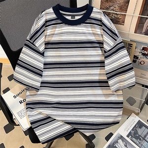 320克得物重磅100纯棉宽松条纹结构感光板短袖T恤男 RH5007-特P48图片
