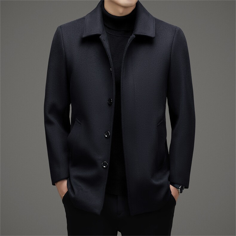 秋冬双面尼大衣男士短款拉链保暖时尚羊毛上衣加厚翻领毛呢外套,男装棉衣,钱塘6003（原4033）