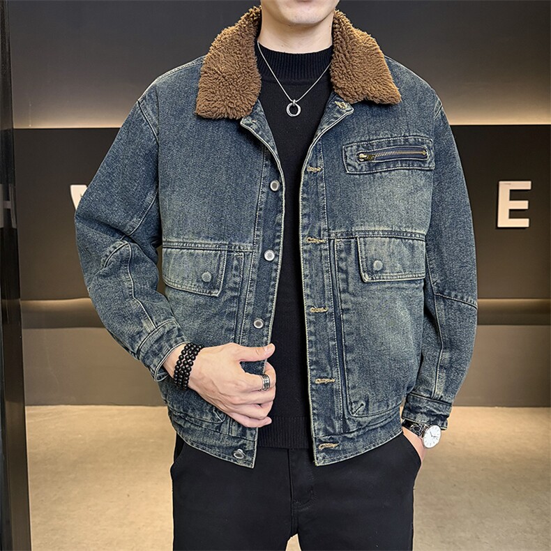 2025冬款加绒牛仔夹克男羊羔毛领加厚外套保暖上衣B317/J613/P165,男装夹克,电商B317