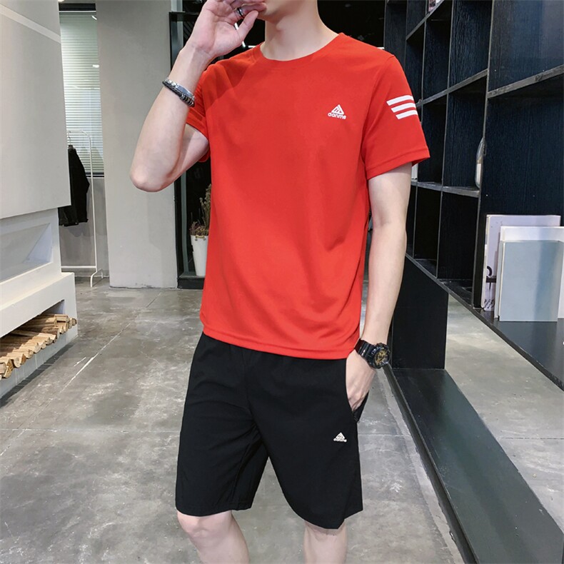 2021夏季新款圆领短袖T恤男短裤运动套装两件套A438-018,男装休闲套装,电商A438