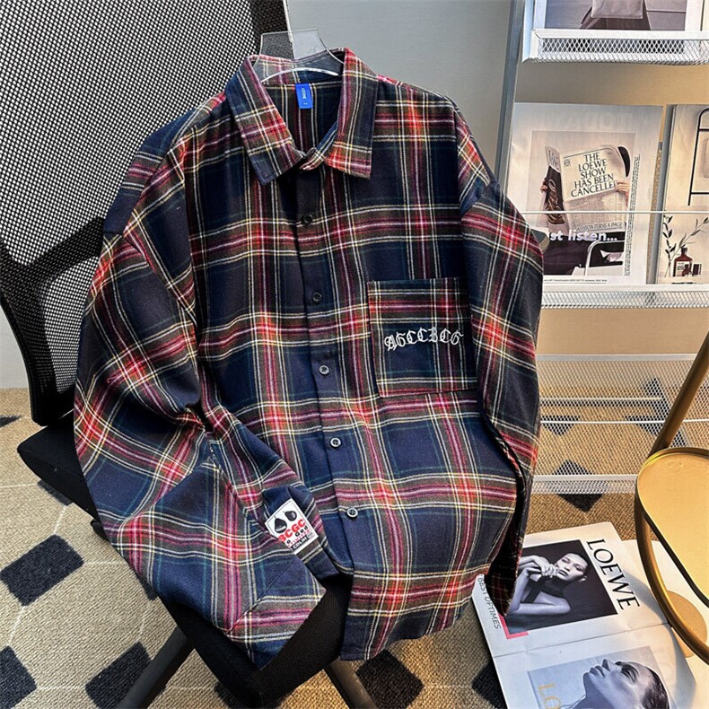 2025新款复古格子长袖衬衫小众设计感上衣外套现货W8604-P30,男装衬衫,星座512-4