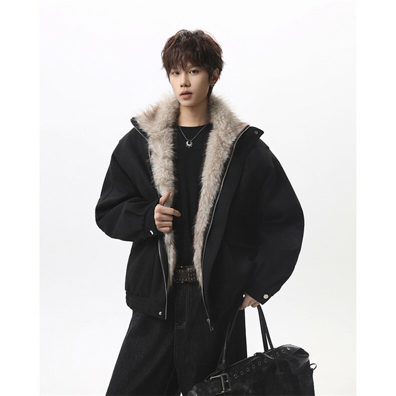 冬季座山雕加绒加棉麂皮绒夹克外套渐变色毛领棉衣外套-26635P138，男装夹克，电商B289