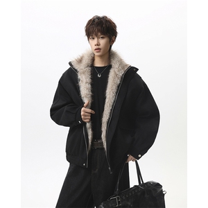 冬季座山雕加绒加棉麂皮绒夹克外套渐变色毛领棉衣外套-26635P138，男装夹克，电商B289