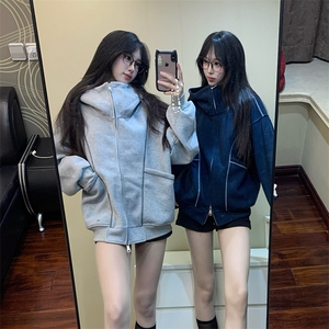 抖音得物高品质秋冬美式高街重磅结构辑明线纹理连帽卫衣外套W111图片
