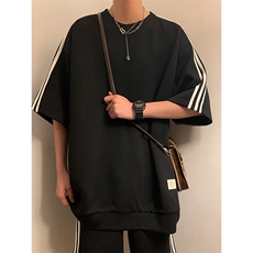 TZ83335/P65夏季新款短袖短裤t恤休闲宽松提花大码两件套套装男，男装休闲套装，电商A141