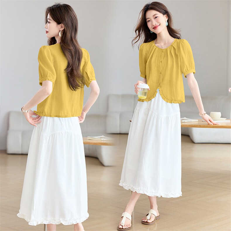 现货2025年夏设计师新款时尚气质休闲修身减龄女神两件套装套裙，女装套装/套裙，木子恋