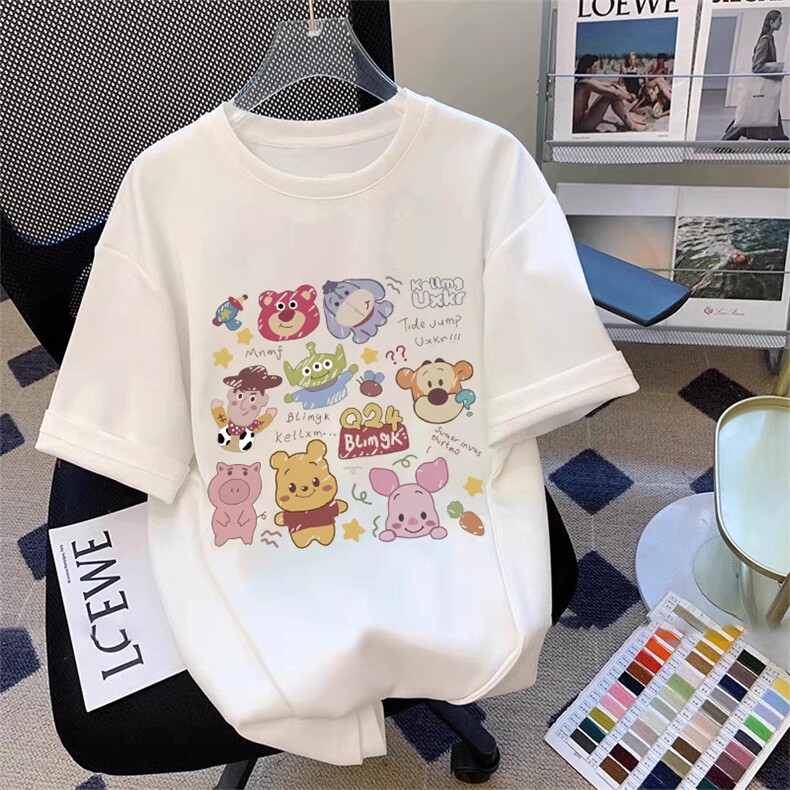 T0720-P25 趣味彩色纯棉印花短袖 学院风减龄宽松短袖上衣图片