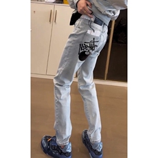 潮牌修身直筒2025新款刺绣牛仔裤男网红同款百搭字母弹力小脚长裤，男装牛仔裤，星座506A