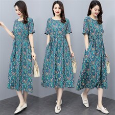 2022年夏季新款抽绳修身时尚印花连衣裙，女装连衣裙，香香