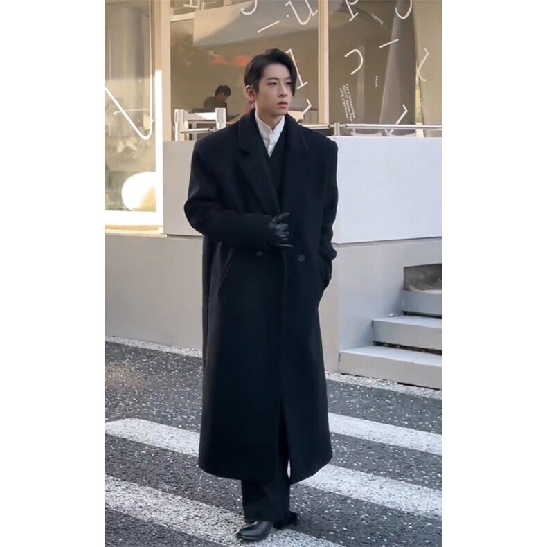 现货超长款秋冬韩版毛呢大衣宽松高级感潮流外套DY0030加绒P128,男装毛呢大衣,星座1004（原星座815-3）