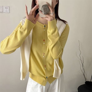 圆通精仿羊毛针织开衫女彩扣春秋优雅气质毛衣显瘦外套高级感上衣图片