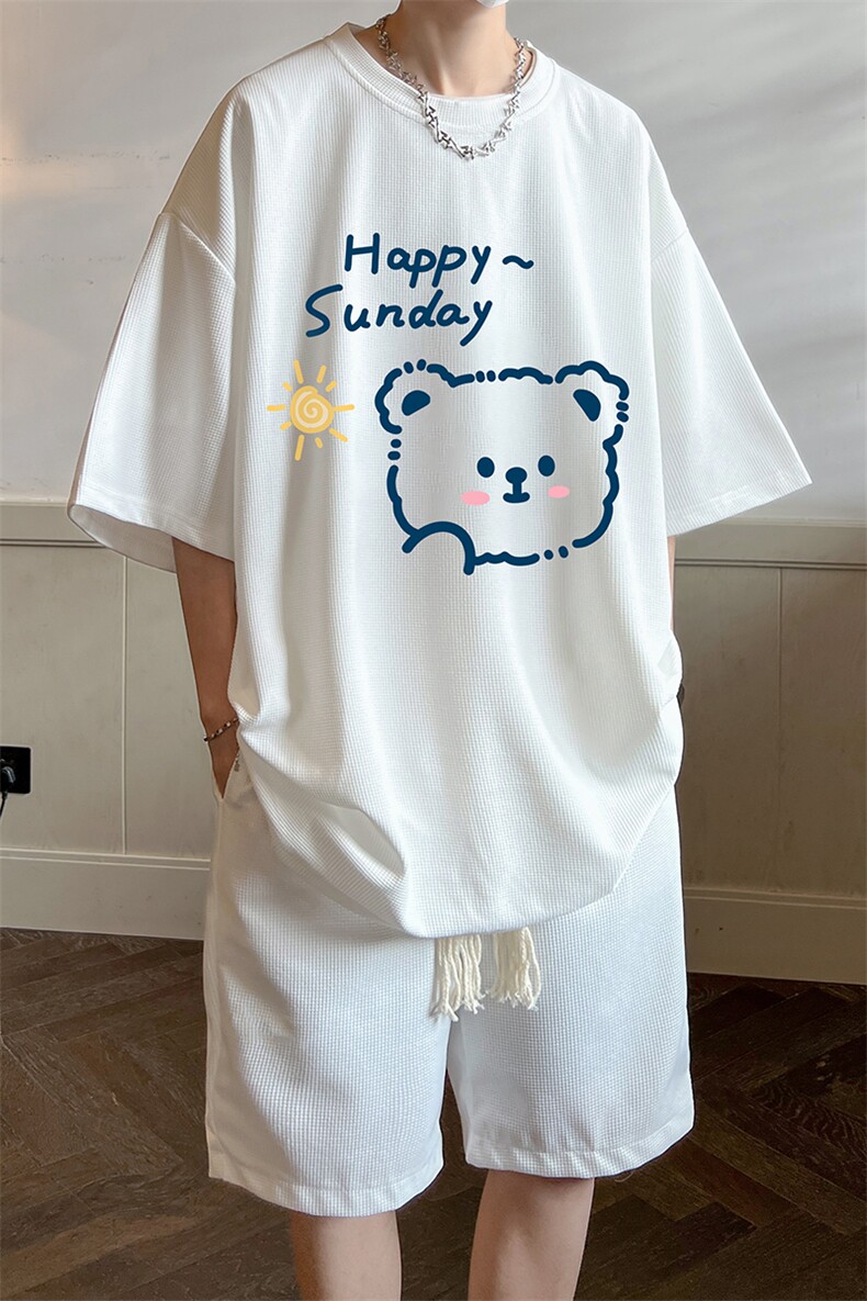 华夫格套装运动短袖t恤套装休闲两件套一套HZ84309-P44,男装T恤,电商A040