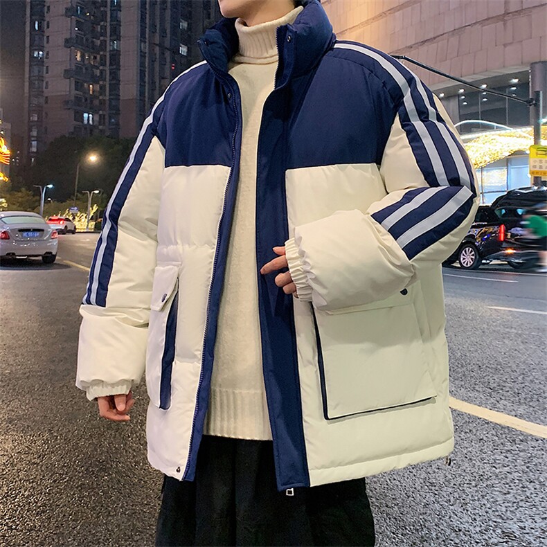 港风潮牌新款织拼色连帽服潮流保暖棉衣M085-P110控159图片