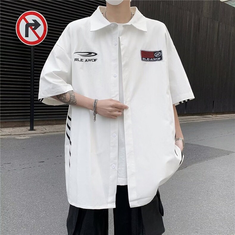 2025夏季薄款冰丝刺绣款拉三杠小众痞帅衬衣C1280,男装衬衫,星座1108