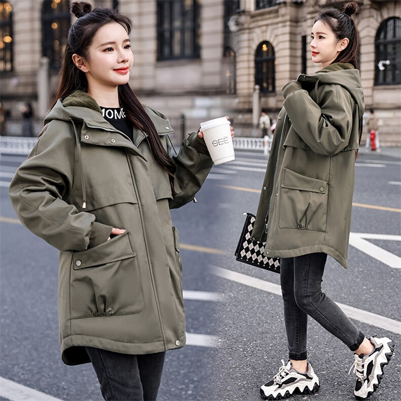 200斤胖MM中长款加绒棉服女冬装新款大码女装宽松派克服加厚外套，女装派克服，妃曼