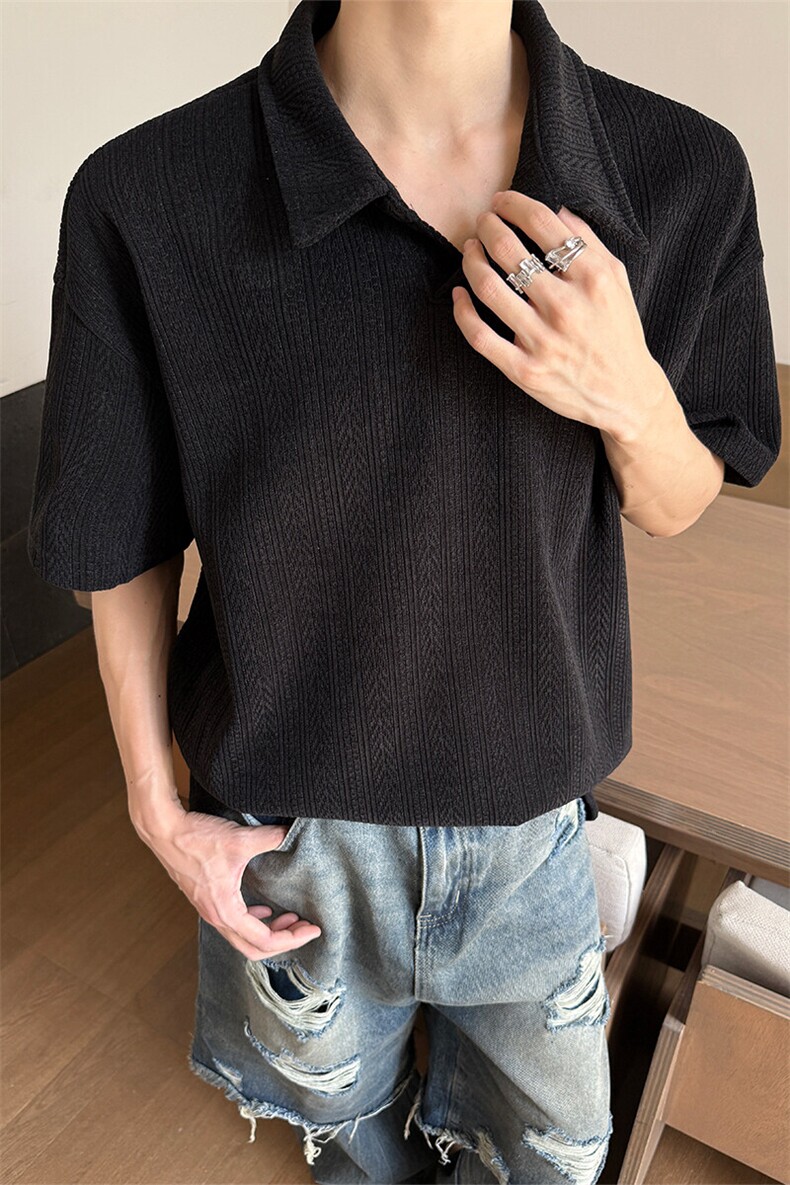 夏季宽松麦穗条短袖T恤潮简约翻领半袖811A-T135-特P30,男装T恤,星座811A