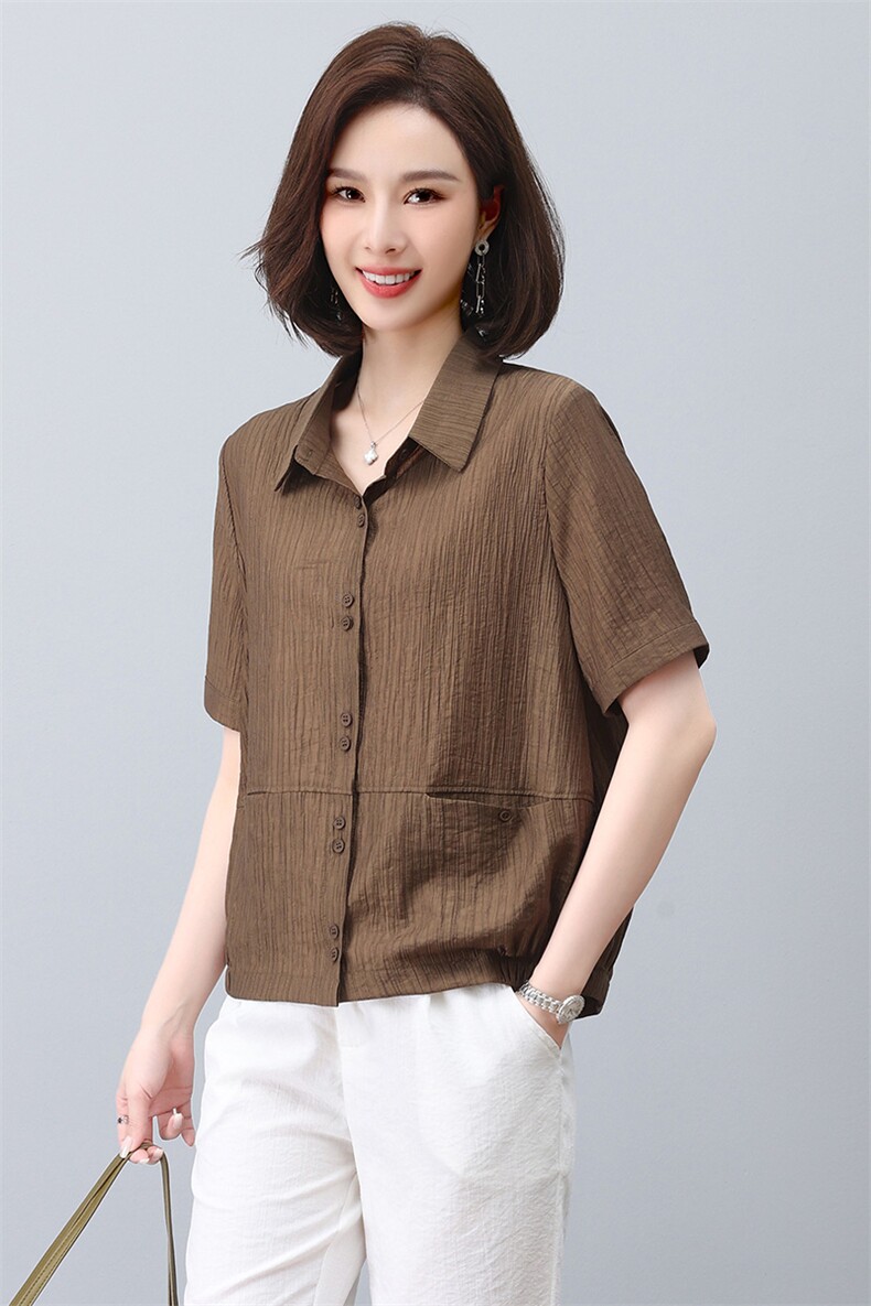 妈妈衬衫女宽松显瘦夏天2025年新款休闲百搭中年减龄洋气短袖衬衣,女装衬衫,玛其路