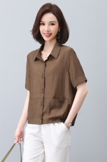 妈妈衬衫女宽松显瘦夏天2025年新款休闲百搭中年减龄洋气短袖衬衣，女装衬衫，玛其路