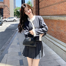 灰色时尚小香风套装女2025春秋新款洋气减龄短外套百褶短裙两件套，女装套装/套裙，2B237