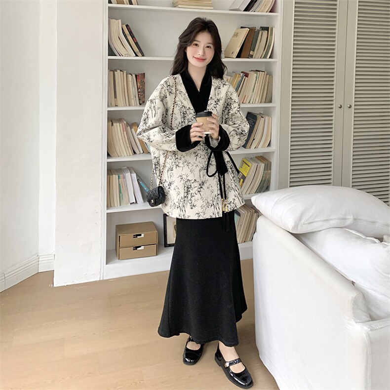 女落肩袖新中式提花直下摆短外套春秋法式长袖小众碎花春秋气质，女装大码女装，浙宝208