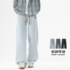 美式牛仔裤男士新款垂感宽松复古直筒休闲潮牌阔腿长裤子838，男装牛仔裤，星座205-2