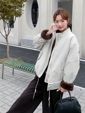 （新款现货）2025冬装时尚休闲立领加绒仿狐狸毛外套（两面穿），女装短外套，印象茜