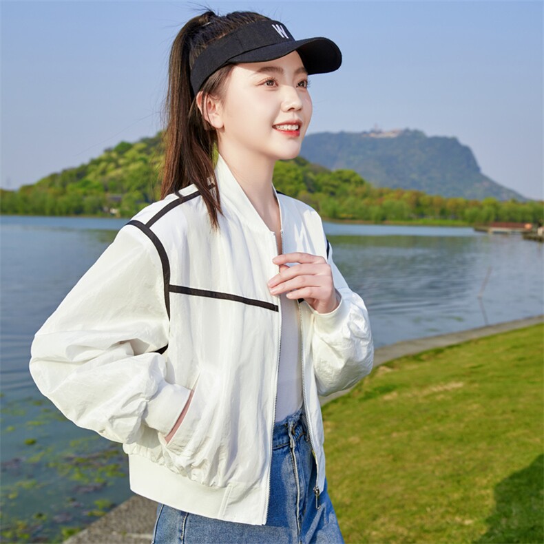 橘色薄款防晒衣上衣女2026夏季新款立领拼色宽松休闲百搭短款上衣,女装短外套,帛香坊