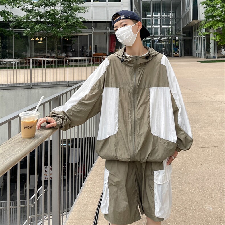 夏季撞色夹克衫防晒服套装运动风时尚防晒衣男XZ514-2-1611-P98，男装防晒衣，星座514-2(原B239)