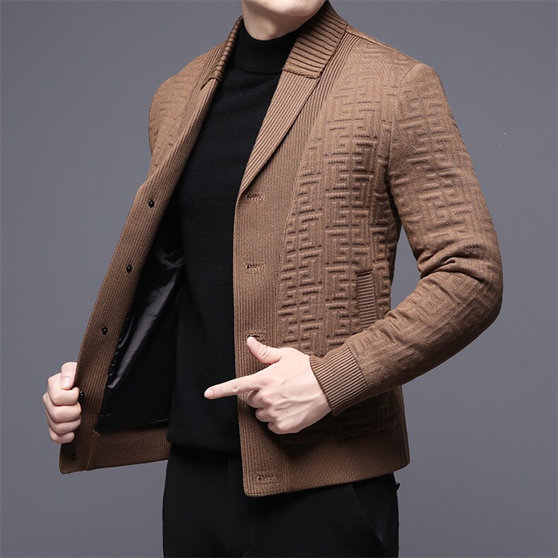 V2335钱塘2020-3秋冬新款男士时尚休闲针织夹克中厚V领外套P255,男装夹克,钱塘207-3