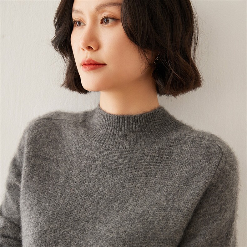 2024秋季新款女士半高领长袖短款套头35%羊绒衫,女装羊绒衫,澳煜绒