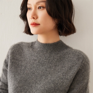 2024秋季新款女士半高领长袖短款套头35%羊绒衫图片