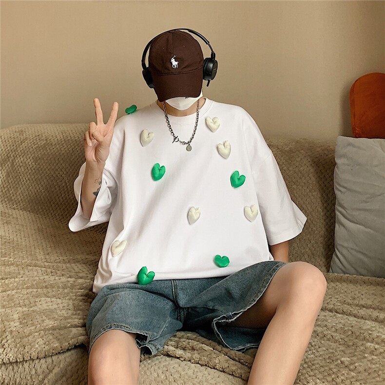 1港风运动情侣大码M-5XL嘻哈网红小爱心圆领短袖T恤DT7742P55控78，男装T恤，星座226-2