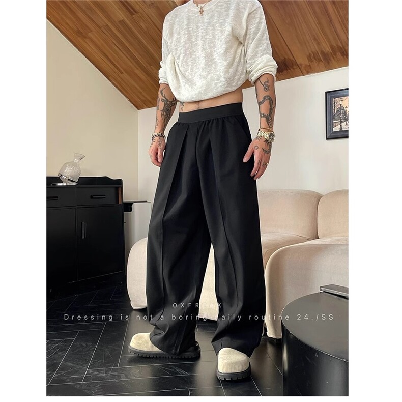 得物品质秋款男西裤褶皱宽松直筒休闲长裤h41P53，男装西裤，星座1013-1