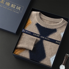 高端貂绒男士圆领毛衣秋冬新款舒适时尚百搭优质保暖针织衫，男装针织衫/毛衣，冬贝尔貂绒