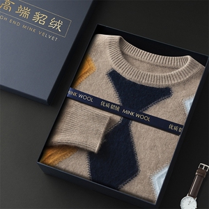 高端貂绒男士圆领毛衣 秋冬新款舒适时尚百搭 优质保暖针织衫图片