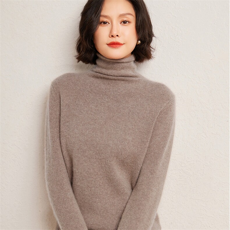秋冬季35%羊绒65%羊毛休闲百搭7针加厚堆堆领羊绒衫,女装羊绒衫,广悦羊绒