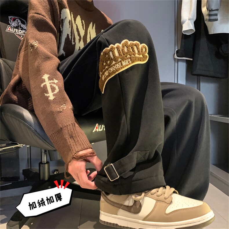 2023 HK22450加绒 港风外景大码直筒毛巾绣长裤M-5X HK22576-P65图片