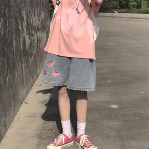 2025年夏季新款设计感小众中裤刺绣牛仔短裤女宽松显瘦百搭五分裤