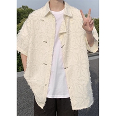 潮风新中式毛边短袖衬衫男夏季设计感复古小众上衣CX015，男装T恤，星座1116A（原606A-3）
