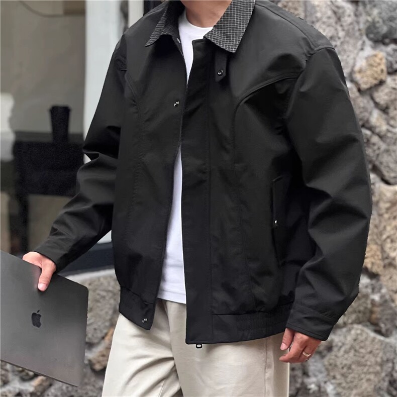 JK733-M-3XL-特P52-现货！美式复古哈灵顿夹克翻领撞色外套图片