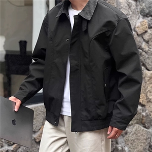 JK733-M-3XL-特P52-现货！美式复古哈灵顿夹克翻领撞色外套图片